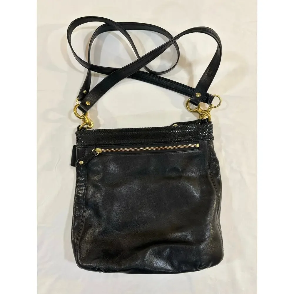 COACH Ashley Hippie Black Leather Double Strap Purse Shoulder Bag